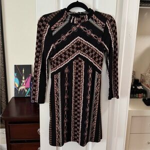 Free people black, maroon, tan multi color long sleeve dresss